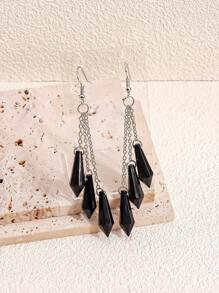 1 Pair Dark Crystal Pendant Earrings For Women, 3-Layer Chain Resin Pendant Earrings, Niche Design, Similar To Party/Blogger Styles