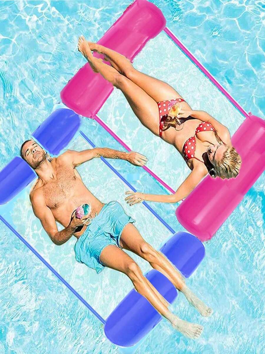2pcs Inflatable Floating Hammock Sofa Bed, Foldable Backrest Floating Mat, Pool Party Lounger, Beach Essentials, Beach Accessories, Pool Inflatable, Pool Float - 深藍+玫紅 - 查看 1