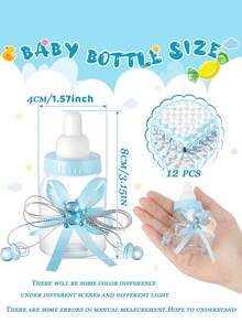 12pcs - Baby Shower Bottle Mini Milk Bottle Plastic Bear Candy Bottle With Ribbon Baby Shower Wedding Favors, Baby Christening Gender Reveal Party Decoration. - Blue - View 8