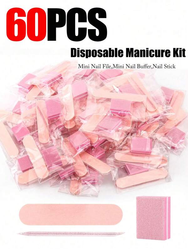 60/30/15/3 piezas Kit de manicura desechable, 30 sets empaquetados individualmente - Lima de uñas mini, Pulidor de uñas mini, Palito para uñas para salón y hogar, Suministros de uñas, Herramientas de uñas, Herramientas de arte de uñas, Vuelta al colegio, Uñas, Herramientas para uñas postizas