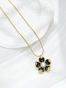 Mazuer 1pc 18K Gold Plated Vintage Summer Beach Sea Style Necklace, Versatile, Elegant, Subtle Floral Pendant Necklace, Suitable For Dates, Graduations, Thanksgiving Gifts, Holidays, Parties, Commute, Vacation