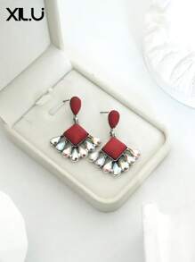 1 par de pendientes con colgante geométrico de colores múltiples con estilo vintage europeo para mujeres