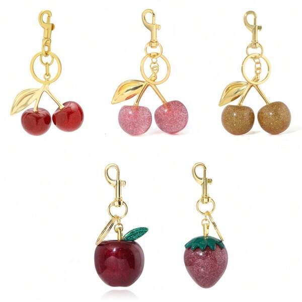 1pc Unisex Glitter Cherry, Strawberry, Apple Key Chain, Delicate Couple Gift Keychain Bag Accessory, Luxurious Style