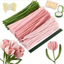 323Pcs Value Pack Pipe Cleaner Flowers Bouquets Decorations, Colorful Twist Stick DIY Handmade Hair Tie, Chenille Stems Bouquet Set, Includes 300 Pipe Cleaners, 20 Flower Sticks, 2 Tapes, 1 Ribbon - Upgraded Version DIY Craft Kit, Suitable For Mother's Day - Multicolor - View 2