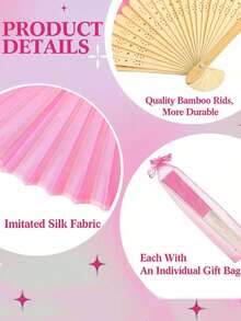 30 piezas/15 piezas Set de abanicos plegables decorativos de color rosa, incluye 5 piezas/10 piezas de abanicos, 5 piezas/10 piezas de tarjetas de agradecimiento y 5 piezas de bolsas de organza, elegante abanico de mano de estilo chino vintage de bambú con tarjetas de agradecimiento y bolsas de organza, adecuado para bodas, despedidas de soltera, cumpleaños, recuerdos, decoración al aire libre, fiestas DIY y actuaciones festivas