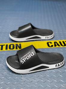 Modische Herren Pantoletten, bequeme rutschfeste Hausschuhe für Dusche, Outdoor Lässig Strand Flach-Sandalen für Herren und Damen - Schwarz - Übersicht 4