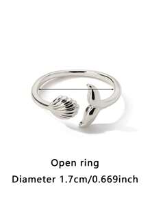 1Pc Dainty Sea Shell Fishtail Ring For Women, Shell Ring, Whale Tail Ring, 18K Gold-Plated Stainless Steel Open Adjustable Ring, Summer Beach Vacation Style Jewelry Fashion Accessories