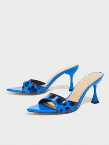 Elegant High Heel Pointed Toe Slippers For Women, Reflective Mirrored Finish, Colorful Fabric, Sexy Mules, Suitable For Party, Banquet, Outdoor In Spring & Summer - Blue - View 7