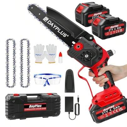 8-Inch Mini Convenient Cordless Chainsaw With 4000mAH Battery, 2 Chains Powerful Chainsaw For Wood Cutting, Tree Trimming, Gardening Handheld Compact