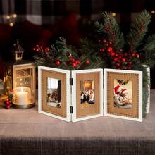 Triple Hinged 3 Picture Frame 4X6 Distressed Wooden Photo Frame For Tabletop Display Picture College Frame Holiday Christmas Home Decor - White Boho 4*6 - View 4
