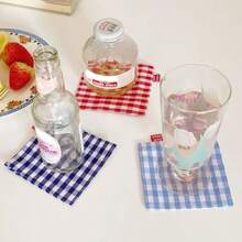 1pc/3pcs Vintage Striped Coaster Square Grid Fabric Insulation Coaster Set Coffee Cup Coaster Mug Coaster Suitable For Table Decor, Home Decor, Kitchen Decor