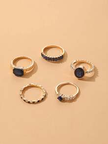 A Multi-Piece Set Of 5 Emerald Rings - Navy Blue - View 3