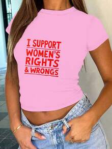 I SUPPORT WOMEN S RIGHTS WRONGS Women's Fashion Short T-Shirt, Free Shipping - 粉色 - 查看 1
