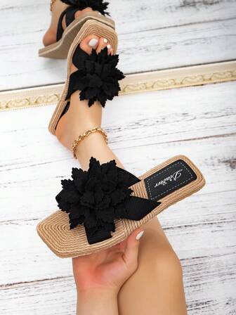 女款2025春夏新款时尚优雅经典户外防滑耐磨蝴蝶结露趾凉鞋女士沙滩度假休闲拖鞋