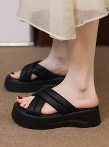Women's Platform Wedge Heel Vacation Beach Sandals, Elegant For Party, White Ladies Flat Sandals