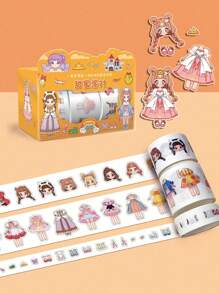 1 Box, 3 Rolls Dress-Up Stickers For Girls, DIY Decor Stickers, Cartoon Character Costume Stickers, Fashion Party,School Supplies,Back To School