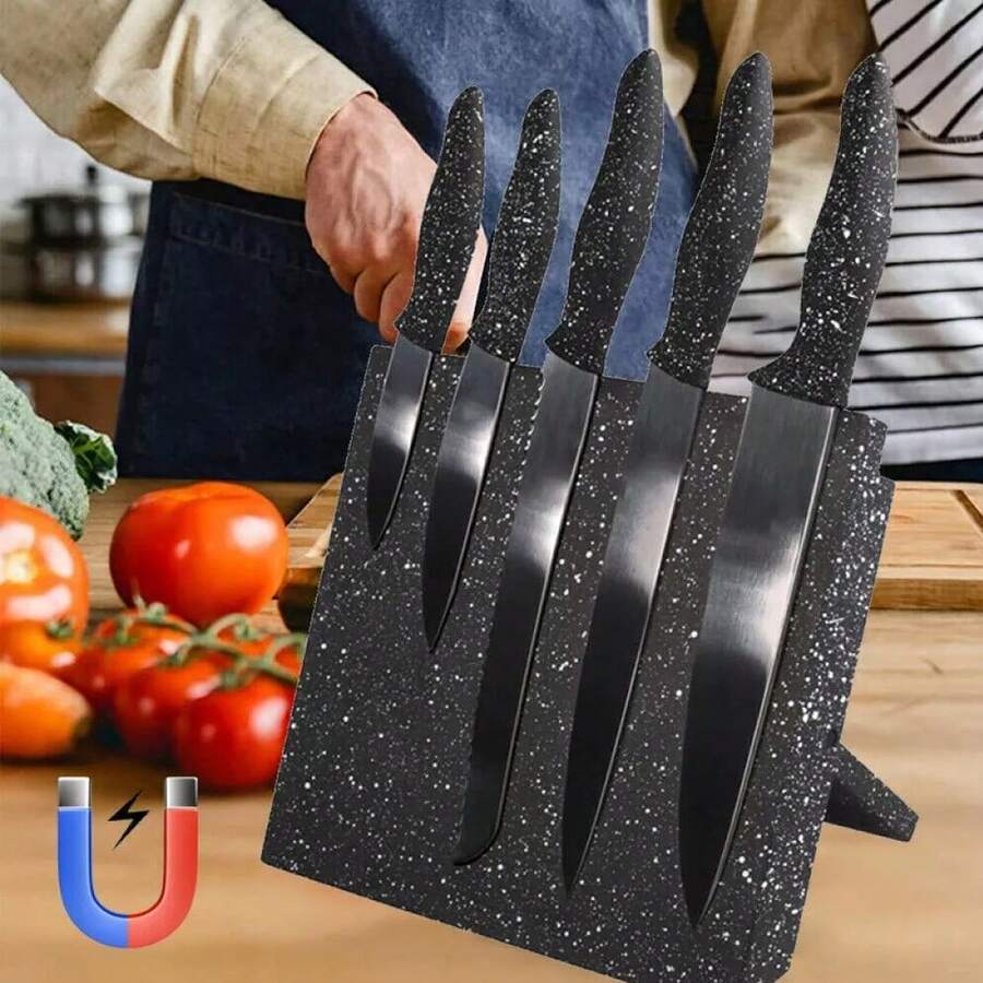 Black Magnetic Knife Holder Knife Block Rack Kitchen Organisation Cutlery Set Storage Space-Saving Magnetic Knife Rack - Black - View 1