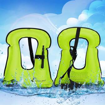 1 pieza Chaleco salvavidas inflable para adultos, equipo de natación, chaleco salvavidas para adultos, chaleco inflable para aprender a nadar (patrón/logotipo entrega al azar), artículos esenciales de playa, accesorios de playa, flotador de piscina