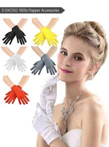 D EXCEED 1/3 Pcs Women's Short Satin Opera Gloves Formal Dancing Gloves For Wedding Bridal Banquet Party Gloves 1920s Flapper Accessories, Halloween