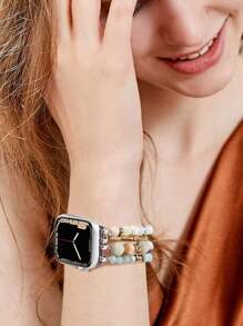 Beaded Boho Bracelet Compatible With Apple Watch Band 40mm/38mm/41mm Series 9 8 7 SE Series 6/5/4 Women Fashion Cute Handmade Crystal Beads Stretchy Watch Strap Compatible With Apple Watch Bands Series 3/2/1