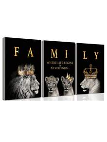 3 件现代抽象狮子家族励志名言墙面艺术帆布画，适用于客厅装饰画，可选画框 - 彩色 - 查看 13