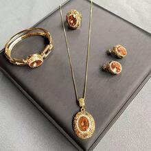 1set Handmade Women Jewelry Set Including Pendant Necklace, Earrings, Ring, Bracelet, Turkish Sultanite Color Changing Stone, Cubic , Beryl, Premium Electroplated Durable & Fashionable - Five-piece Set - View 6