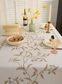 1 Stück wasserfeste rechteckige Tischdecke mit delikater 3D-Stickerei und Quastenverzierung, geeignet für Wohnzimmer, Esszimmer, Restaurant, Hotel