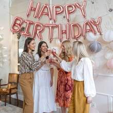 Faixa de Aniversário Feliz Balão Rosa Dourado, Um Conjunto de 14 Peças, Balão Feliz de Aniversário Auto Inflável, Bandeirolas de 16 Polegadas Reutilizáveis, Balões de Letra Feliz Aniversário Decoração de Festa de Aniversário Feminina, Presentes de Verão, Suprimentos de Casamento, Decoração de Praia, Decoração de Volta às Aulas, Suprimentos Escolares, Decoração de Quarto