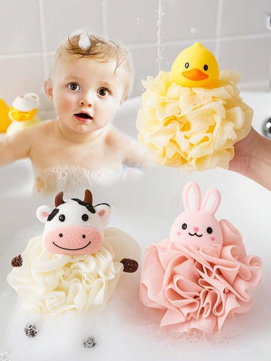 1pc Baby Bath Accessories, 2-In-1 Exfoliating Bath Sponge & Loofah, Anti-Slip Baby Bath Mitt, Thick Hanging Design, Soft & Non-Shedding Bath Sponge, 2-In-1 Double-Sided Baby Bath Towel - Multicolor - View 1