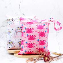 2 Pcs Cartoon Wet Bag, Waterproof Polyester Beach Diaper Laundry Baggie, Large Swimmer Dry Pouch, Small Makeup Cosmetic Travel Zipper Storage Toiletry Handbag For Girl