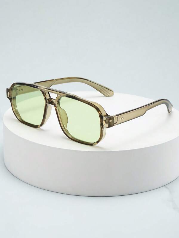 1 pieza Gafas de moda con puente doble rectangular clásico para hombres, minimalista y adecuado para conducir, viajar, uso casual, al aire libre, deportes, uso diario para verano, playa, viajes