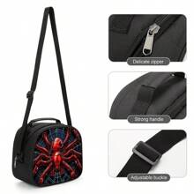 Red Spider Printed Backpack Three Pieces Set (Single-Layer Backpack + Shoulder Strap Round Lunch Bag + Single-Layer Pencil Bag) Pencil Case