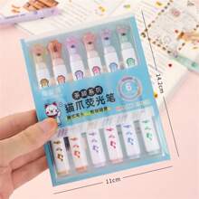 6 pezzi/confezione, evidenziatori a forma di zampe di gatto kawaii, colori pastello, pennarelli da disegno, penne fluorescenti, regalo di cancelleria, materiale scolastico carino, forniture scolastiche, ritorno a scuola