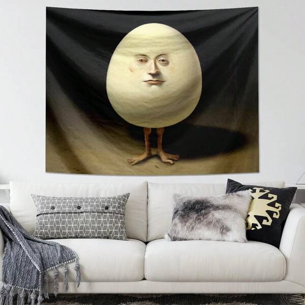 1pc Abstract Egg Person Printed Tapestry, Wall Decor, Ins Style, Polyester Tapestry, Living Room Bedroom Office Wall Decoration, College Dorm, Home Decor Party, Rectangular Hanging Kitchen Wall Decor With Drape, Comes With 3 Wall Nails And 2 Clips