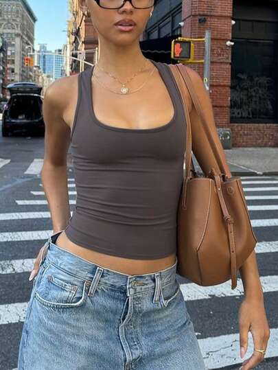 Women Casual Solid Slim Spring Summer Streetwear Daily Vacation Sexy Tank Crop Top