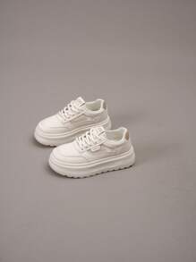 Thick Sole White Sneakers, Mesh Upper, Versatile & Lightweight For Summer 2025, New Popular Women's Soft Sole Breathable Comfortable Casual Shoes, Hollow Out Fashion Sports Shoes, Anti-Slip, Petite, Korean Ins Style