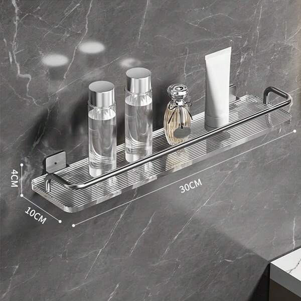 Silver Acrylic Wall Mounted Storage Rack, Suitable For Bathroom Vanity, Cosmetics And Toiletries Organization