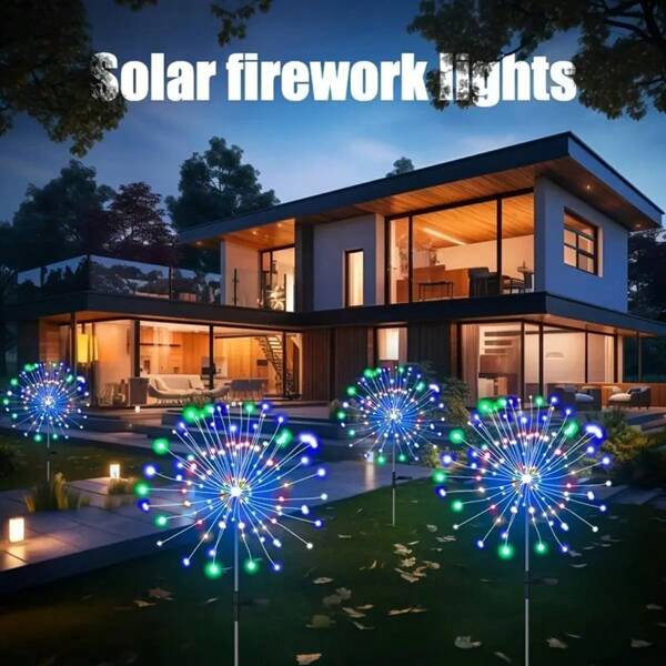 200/150/90/60 LEDs Solar Fireworks Lights Outdoor, Solar LED Garden Light,Party Decoration Lighting, Solar Landscape Light, Outdoor Solar Light, IP65 Waterproof Outdoor Solar Street Light, For Garden Decoration And Courtyard Decoration, Easter, Ramadan, Villa, Garden, Lawn, Road, Pedestrian Path