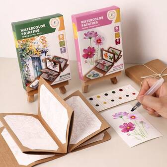 Set de 9 piezas de papel acuarela, incluye álbum de fotos de papel kraft grueso, pincel, suministros de pintura DIY, adecuado para fiestas de adultos, actividades de ocio, regalos