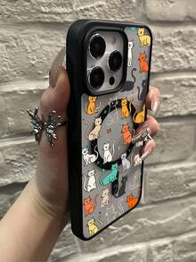 1pc Cute Cartoon Kitten Pattern Magnetic Phone Case, Comfortable Hand Feeling, Compatible With Wireless Charging, Suitable For All Models Of Apple Phone Cases, Suitable For Holiday Gifts - 黑色 - 查看 5