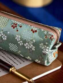 1pc Chinese Style Embroidered Pencil Case, High-Quality Stationery Box, Large Capacity, Elegant Gift For Students , Back To School Gifts - Multicolor - View 10