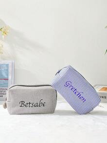 Customized Text Women's Makeup Bag, New Solid Color Fashion Unique Creative Makeup Bag, Outdoor Casual Versatile Gentle Style Handbag, Travel Organizer Pouch - Multicolor - View 6