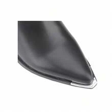 BELOVELY[EVERYWHERE-5]Western Cowgirl Ankle Leather Boots With Metal Pointed Toe Chunky Low Heel Side Zipper Pull-On Boots - màu đen - Xem 4