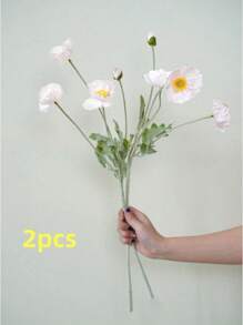 1 Stück künstliche Mohnblume mit 3 Blüten und 1 Knospe, 58CM lange nicht verblassende Kunststoffpflanze künstliche Blumenstrauß, einfacher und moderner Stil, kann gebogen werden um Formen zu gestalten - für DIY, Heimdekoration und Vasen Blumenarrangements, Hochzeit, Party