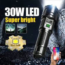 30W大功率手电筒 时尚TYPE-C充电 大容量 超长续航 持久LED照明 可视数字电量显示 超亮1000米探照灯 户外夜钓夜行登山探险救援应急灯 - 黑色 - 查看 2