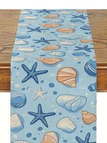 1pc Ocean Theme Turtle, Shell, Coral, Lighthouse Printed Table Runner, Kitchen Dining Room Decor, Holiday Decorative Table Runner, Home Party Decor, Home Decor, Scenic Decor, Outdoor Dining Table, Coffee Table Decorative Flag
