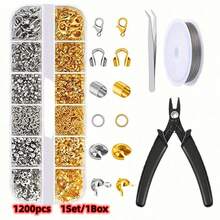 Yiwu Qiyou Accessories Co., LTD 1200件/套/盒 CNMP 首饰制作配件，包括压接盖、CMP 管、手链扣、压接端头、开口圈、压接钳和串珠线，适用于手链和女士时尚手机挂绳 DIY