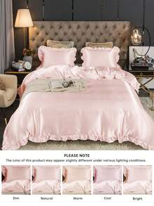 2/3pcs Set Satin Ruffled Blush Pink Duvet Cover Set, Ruffled Tassel Duvet Cover Set, Solid Retro Luxury Farmhouse Style Bedding Set, 3pcs Boho Ruffled Tie Duvet Cover Set (Comforter Not Included). Perfectly Fits Twin, Full, Queen, King Size Beds. Suitable For Home Bedding, Dorm Supplies And Christmas Decor. - Baby Pink - View 9