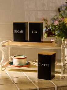 Cirelle 1 pieza Lata de almacenamiento de café, té y aperitivos, lata cuadrada de arte de hierro con tapa de bambú para exhibición de granos de café