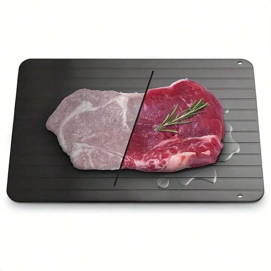 1pc Aluminum Alloy Fast Defrosting Tray, Beef & Seafood Defrosting Plate, Frozen Food Fish Meat Thawing Board - Black - View 1